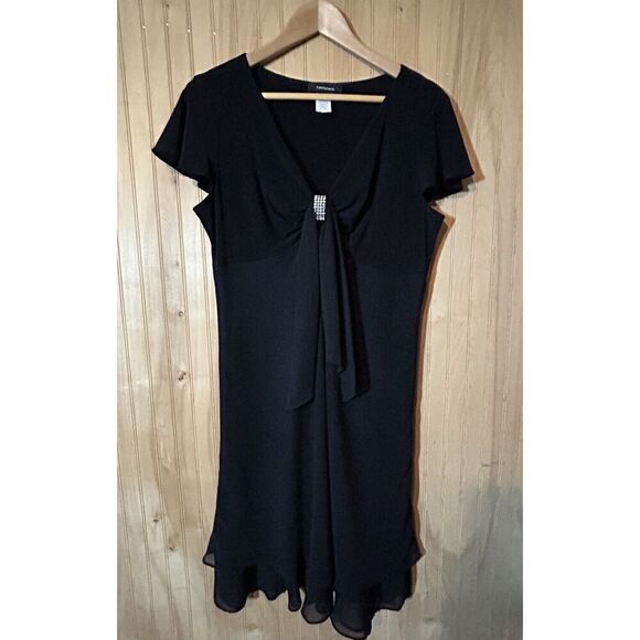 R&M Richards Women's 14 Black Dress with Bow and Rhinestone Detail - Picture 1 of 3